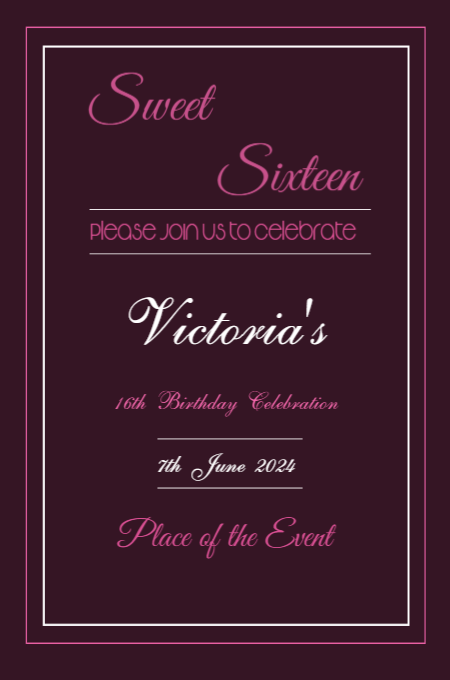 Sweet Sixteen 3 invitation template